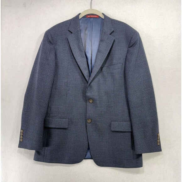 Vtg Hart Schaffner Marx Blazer 44S Blue Plaid 2-Button Sport Coat USA Union Made - Picture 1 of 16